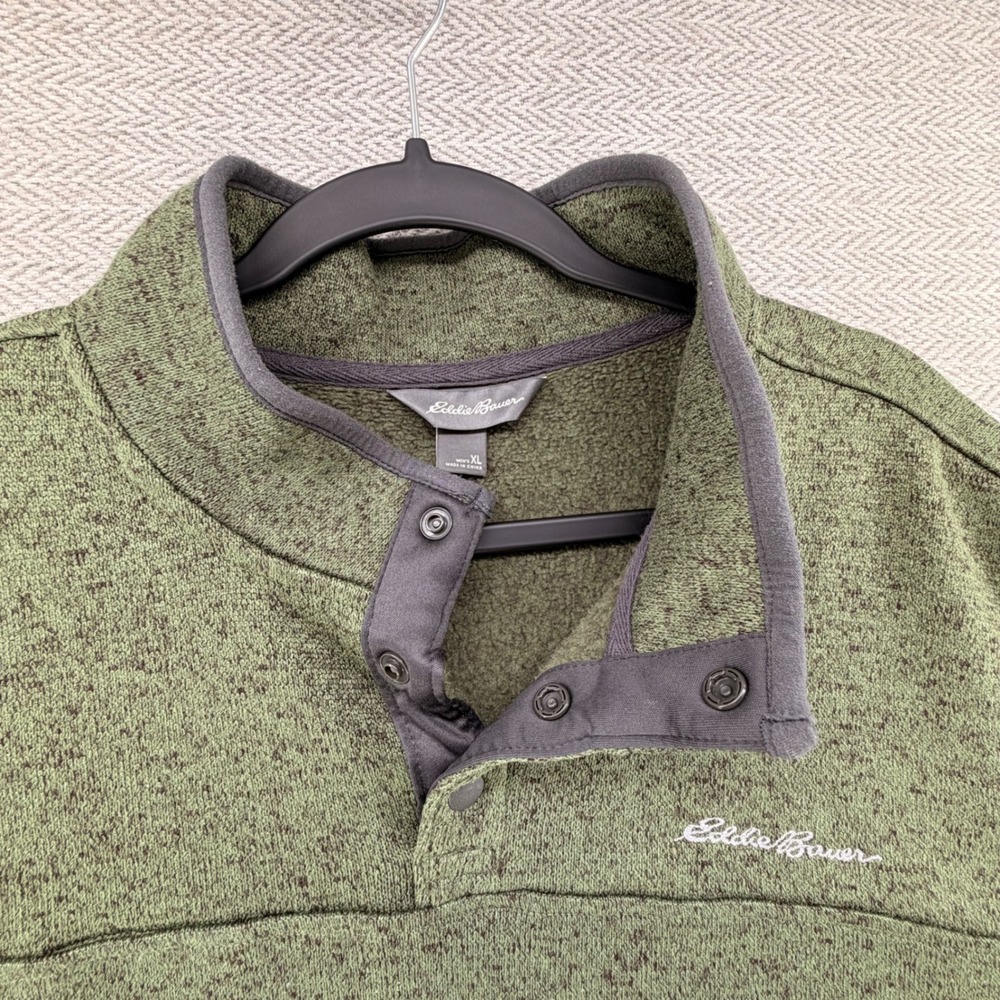 Eddie Bauer Pullover XL Green Fleece Knit Quarter Snap Outdoor Sweater